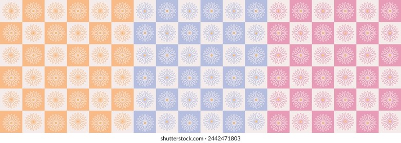 Vector Retro floral groovy sin costuras patrón de fondo, textil, papelería, papel de embalaje
