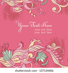 Vector Retro floral Pink background. Invitation Card