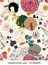 Vector Retro Floral (Seamless Pattern)