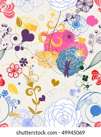  Vector Retro Floral (Seamless Pattern)