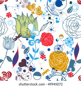  Vector Retro Floral (Seamless Pattern)