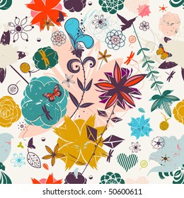 Vector Retro Floral (Seamless Pattern)
