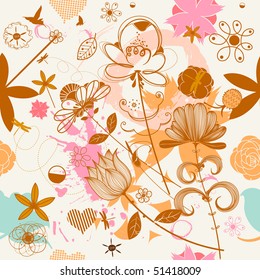 Vector Retro Floral (Seamless Pattern)