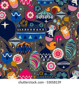 Vector Retro Floral (Seamless Pattern)