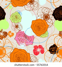 Vetor retro floral (padrão contínuo)
