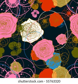 Vector Retro Floral (Seamless Pattern)