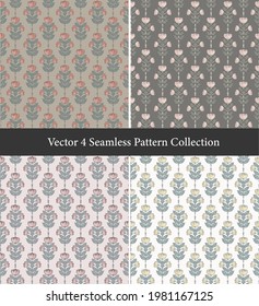 Vector retro flower damask illustration motif seamless repeat pattern collection set digital file pattern artwork fashion home decor print fabric textile