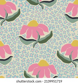 Vector retro flower illustration motif seamless repeat pattern fashion and home kitchen print fabric digital artwork