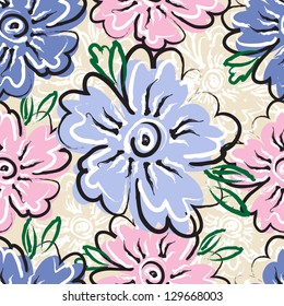 Vector Retro Flowers background(seamless pattern)