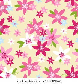 Vector Retro Flowers background(seamless pattern)
