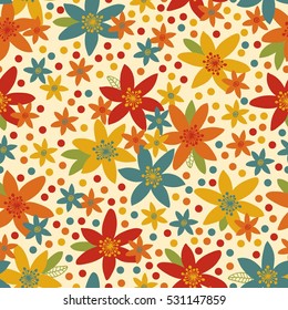 Vector Retro Flowers and dots background(seamless pattern)