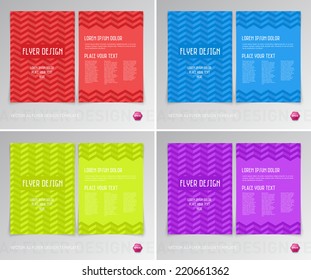 Vector retro flyer design templates collection with colorful chevron patterns