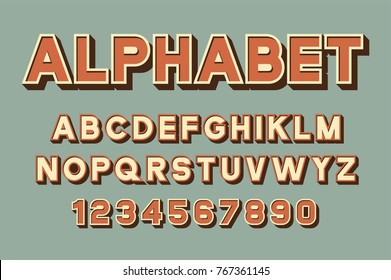 Vector of retro font and alphabet