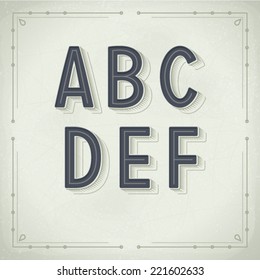 Vector Retro Font from A to F. Vintage Typography