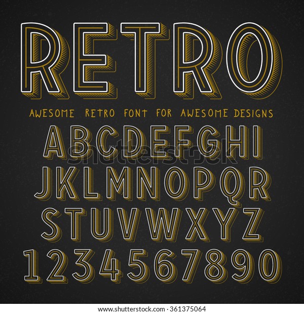 Vector Retro Font with shadow. Vintage\
Alphabet on grunge\
background