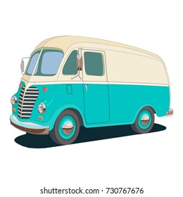 vector retro food van, color illustrution, cartoon style