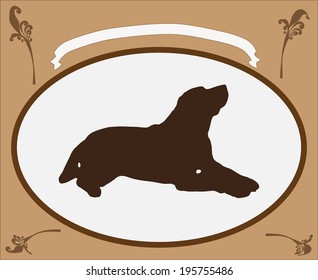 Vector retro frame brown color with dog.