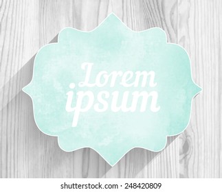Vector retro frame mint watercolor banner on white wood texture background