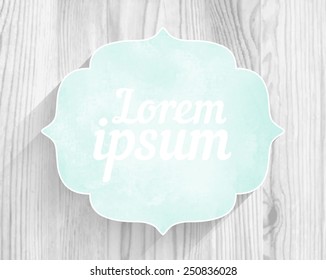Vector retro frame mint watercolor banner with shadow on white wood texture background