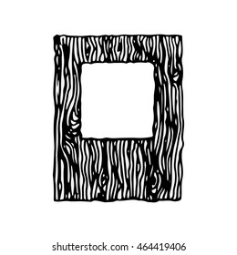Vector retro frame. Wooden texture, vintage style, hand drawn, pen and ink. Retro handcrafted wood design element