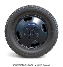 Vector Retro Front Truck Wheel with Black Disk isolated on white background