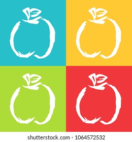 Vector Retro of Fruit Apple Food Organic with Blue, Yellow, Green, Red. Flat Line Icon Logo, Sign, Symbol, Object. Graphic Design Element, Illustration, Poster, Print.