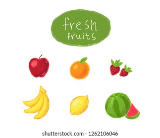 Vector retro fruits set. Fresh fruits set. Vector illustration.