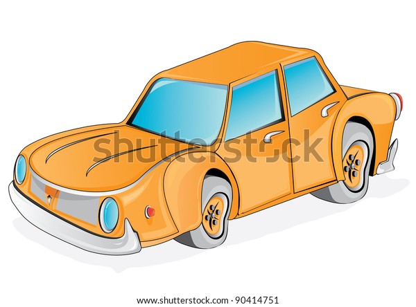 Vector\
retro funny orange cartoon car. Crazy\
automobile.