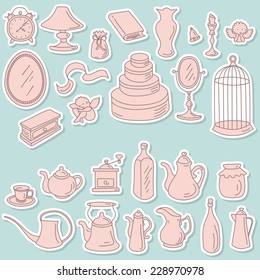 Vector retro furniture. Living room, bedroom and kitchen accessories 