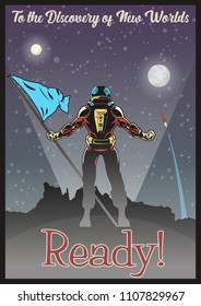 Vector Retro Futurism Space Propaganda Poster Mid Century Stylization