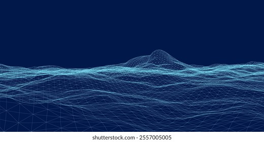 Vector retro futuristic background. Abstract digital landscape on horizon. Wireframe landscape background. Big Data Digital retro landscape Retro Sci-Fi Background.
