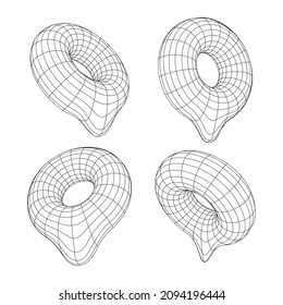 vector retro futuristic design elements 3D torus. Retro graphics set , 80s design trends and vintage geometric element illustration.