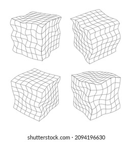 vector retro futuristic design elements 3D cube. Retro graphics set , 80s design trends and vintage geometric element illustration.