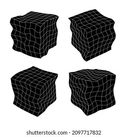 vector retro futuristic design elements 3D cube. Retro graphics set , 80s design trends and vintage geometric element illustration.