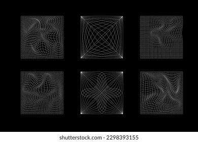 Vector retro futuristic neo grunge elements for print and graphic designs, abstract shapes y2k, figures, wireframe and grid, backgrounds for posters 