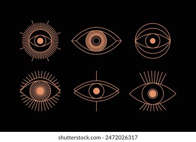 Vector retro futuristic neo grunge elements for print and graphic designs, abstract eye shapes y2k