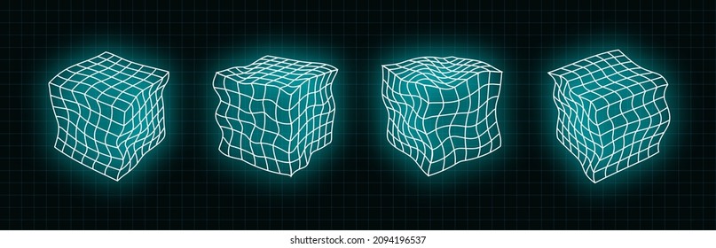 vector retro futuristic neon design elements 3D cube. Retro graphics set , 80s design trends and vintage geometric element illustration.