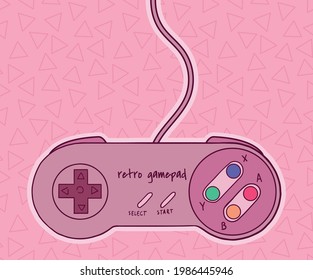vector retro gamepad in pink colours, cartoon style