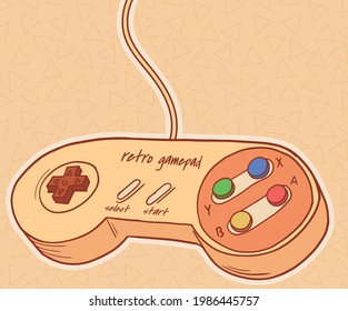 gamepad retro vectorial en colores amarillos, estilo de caricatura