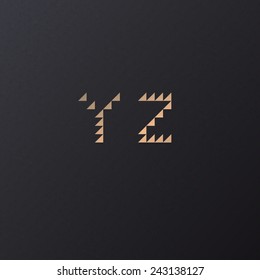 Vector Retro Geometric Triangle Font from Y to Z. Gold letters on black paper background