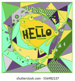 Vector Retro geometrical vintage 80's memphis fashion style pattern illustration background. Ideal for fabric design paper print and website backdrop. vector file hello greeting card.