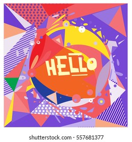 Vector Retro geometrical vintage 80's memphis fashion style pattern illustration background. Ideal for fabric design paper print and website backdrop. vector file hello greeting card.