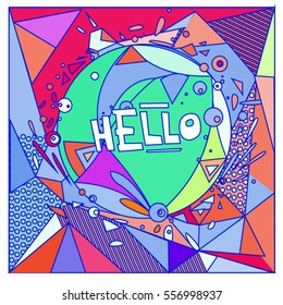 Vector Retro geometrical vintage 80â??s memphis fashion style pattern illustration background. Ideal for fabric design paper print and website backdrop. vector file hello greeting card.