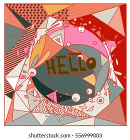 Vector Retro geometrical vintage 80â??s memphis fashion style pattern illustration background. Ideal for fabric design paper print and website backdrop. vector file hello greeting card.