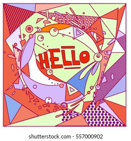 Vector Retro geometrical vintage 80â??s memphis fashion style pattern illustration background. Ideal for fabric design paper print and website backdrop. vector file hello greeting card.