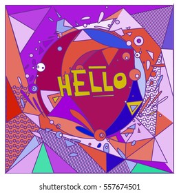 Vector Retro geometrical vintage 80â??s memphis fashion style pattern illustration background. Ideal for fabric design paper print and website backdrop. vector file hello greeting card.