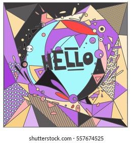 Vector Retro geometrical vintage 80â??s memphis fashion style pattern illustration background. Ideal for fabric design paper print and website backdrop. vector file hello greeting card.