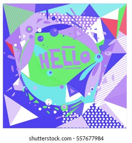 Vector Retro geometrical vintage 80â??s memphis fashion style pattern illustration background. Ideal for fabric design paper print and website backdrop. vector file hello greeting card.