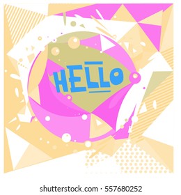 Vector Retro geometrical vintage 80â??s memphis fashion style pattern illustration background. Ideal for fabric design paper print and website backdrop. vector file hello greeting card.