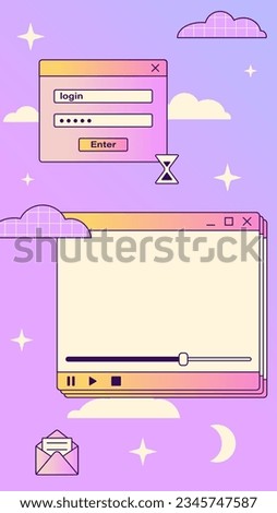 Vector retro glamour y2k Ig gradient stories template. Trendy vaporwave background for text. Retro vaporwave Ig background in y2k 00s computer interface windows style. Social media glamour design.